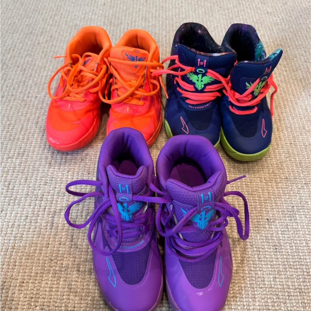 Puma Kids Sneakers in Orange, Purple, and Blue. Worn only indoors